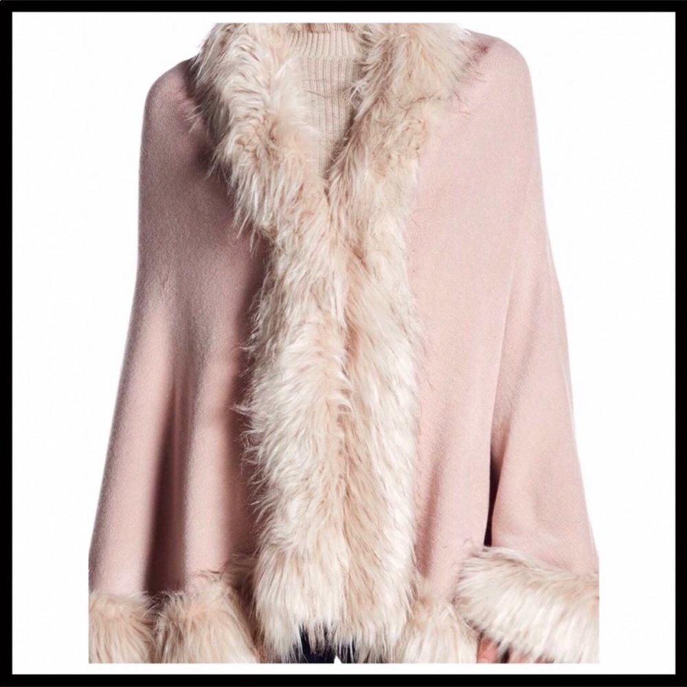 LUXE FAUX FUR CAPE PONCHO BLANKET WRAP COAT - Picture 6 of 8